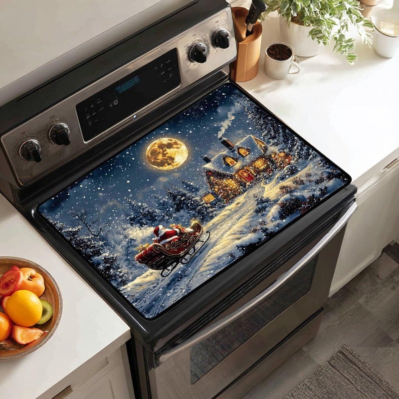 WRTCPOC Santa Claus Sled Electric Stove Top Cover Protector,Heat-Resistant Oven Induction Cooktop Mat,Washer Top Protector,Christmas Eve Glass Cooktop Protector 28.5”x 20.5” - Image 5
